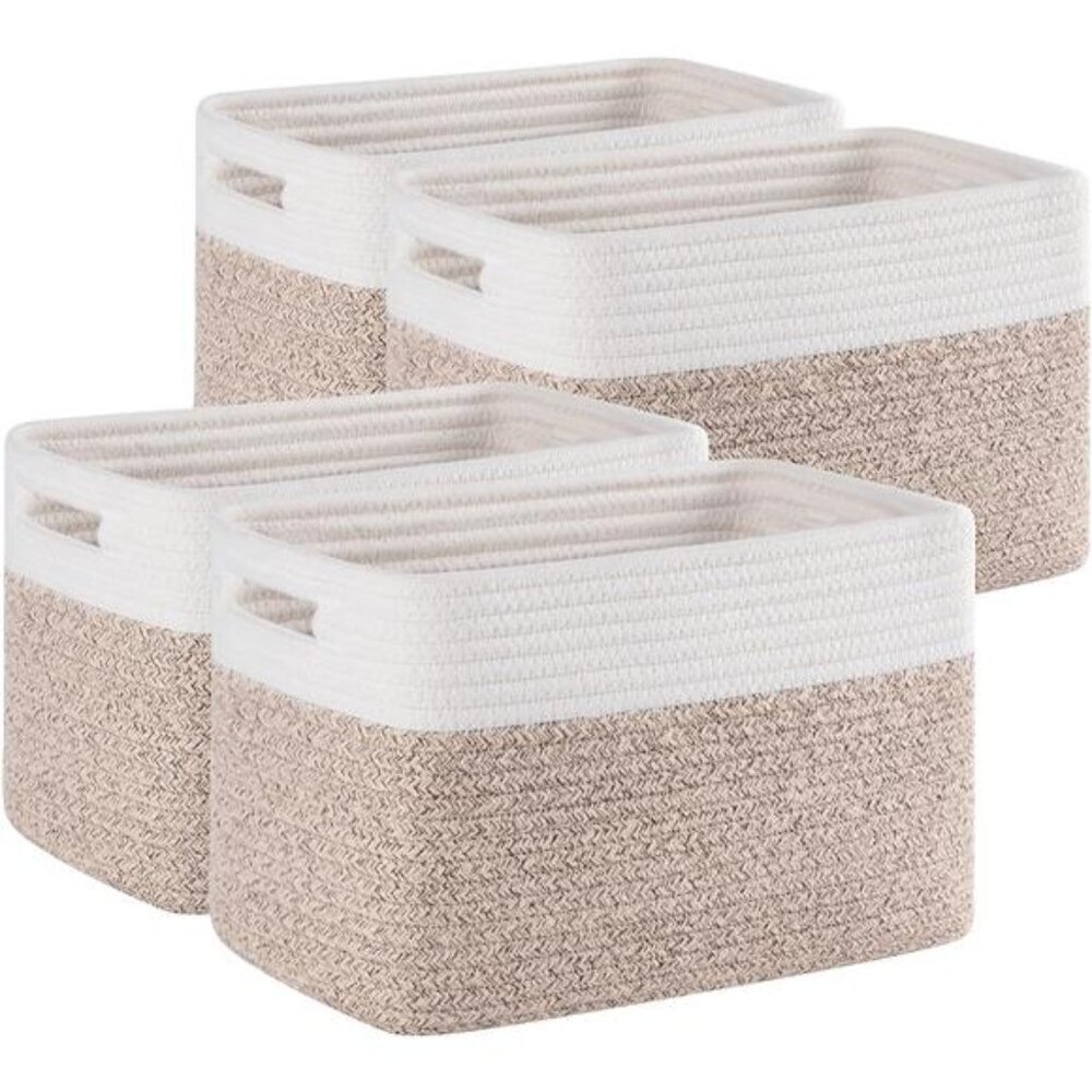 Woven Storage Baskets Set of 4 Cotton Rope Organizer Bins for Shelves Closet